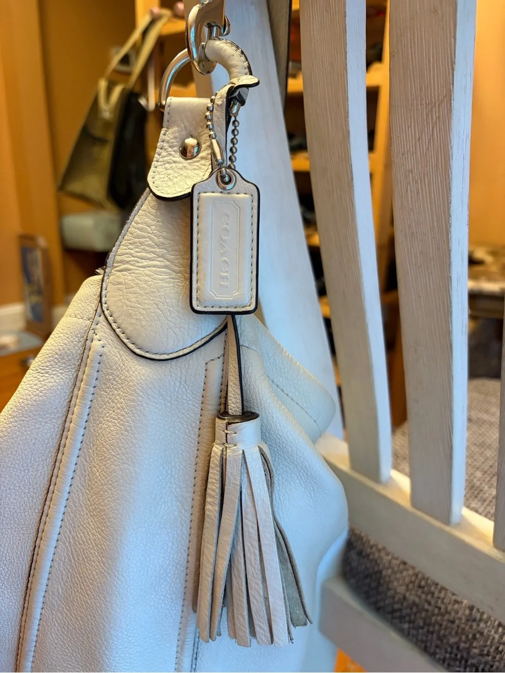 Coach Leather Hobo Shoulder Bag - Cream